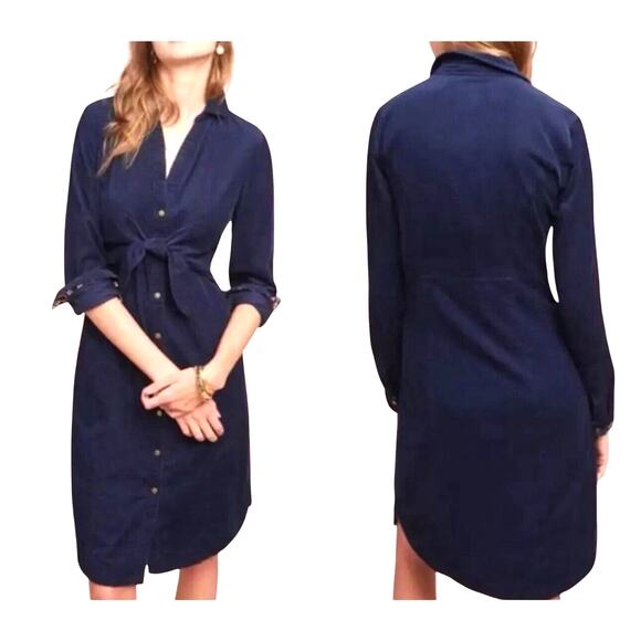 Anthropologie Maeve Womans Button Down Dress Corduroy Tie Waist Sz 0 - Picture 1 of 8